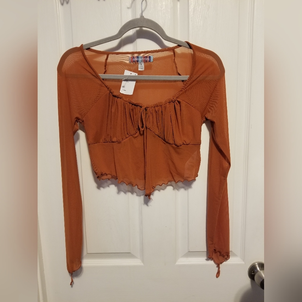 NWT Urban Outfitter Orange Sheer Crop Top Fitted Size L Color Orange